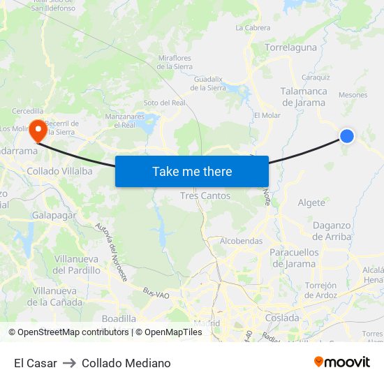 El Casar to Collado Mediano map