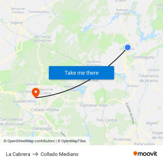 La Cabrera to Collado Mediano map