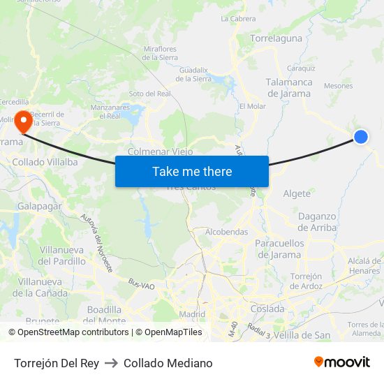 Torrejón Del Rey to Collado Mediano map