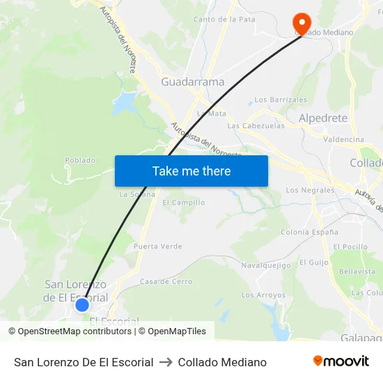 San Lorenzo De El Escorial to Collado Mediano map