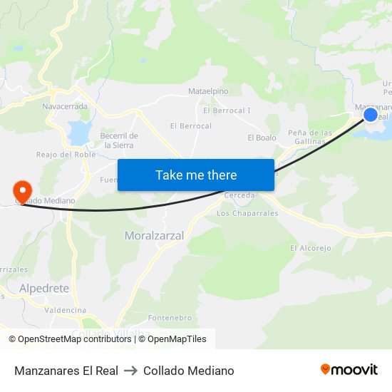 Manzanares El Real to Collado Mediano map