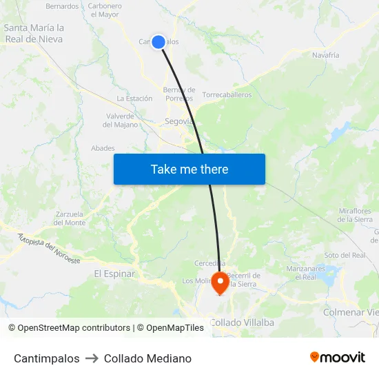 Cantimpalos to Collado Mediano map