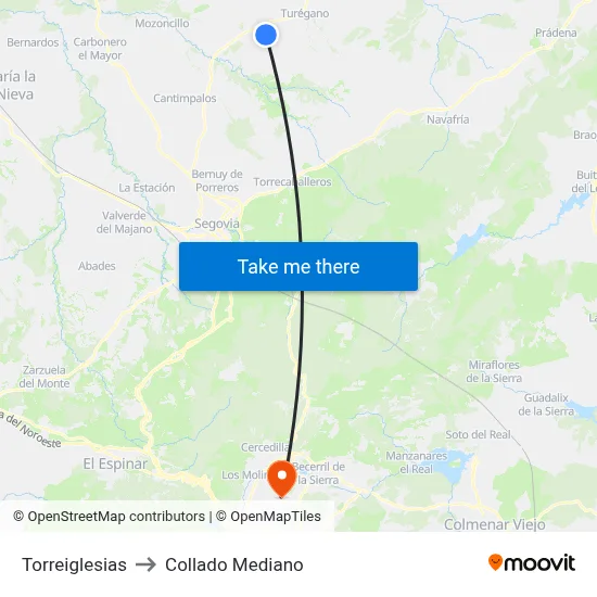 Torreiglesias to Collado Mediano map