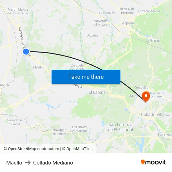 Maello to Collado Mediano map