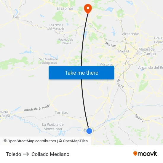 Toledo to Collado Mediano map