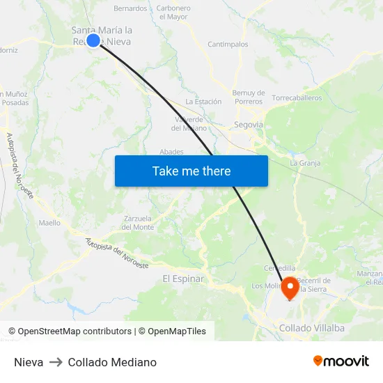 Nieva to Collado Mediano map