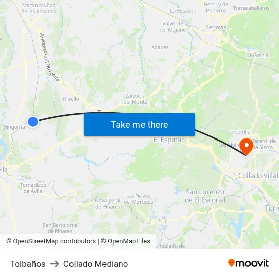 Tolbaños to Collado Mediano map