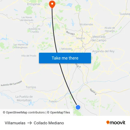 Villamuelas to Collado Mediano map