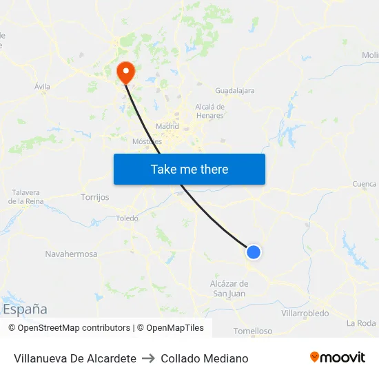 Villanueva De Alcardete to Collado Mediano map