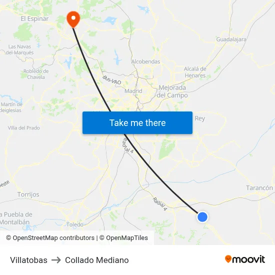 Villatobas to Collado Mediano map