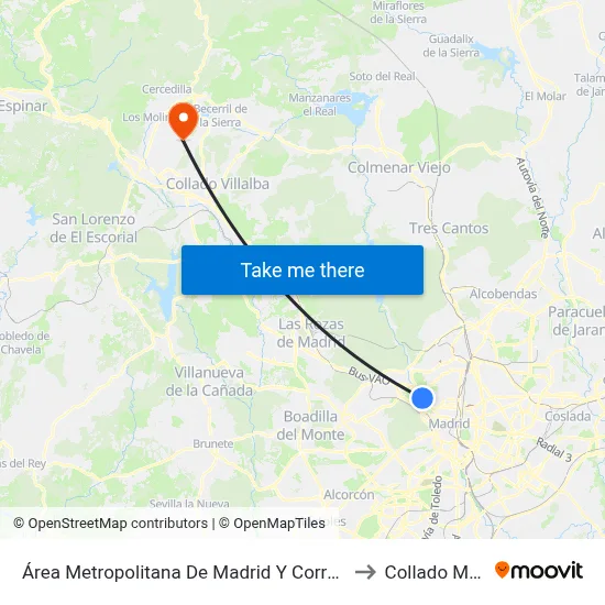 Área Metropolitana De Madrid Y Corredor Del Henares to Collado Mediano map