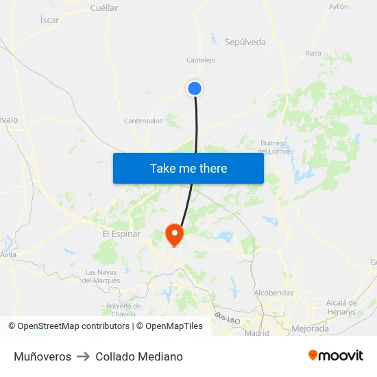 Muñoveros to Collado Mediano map
