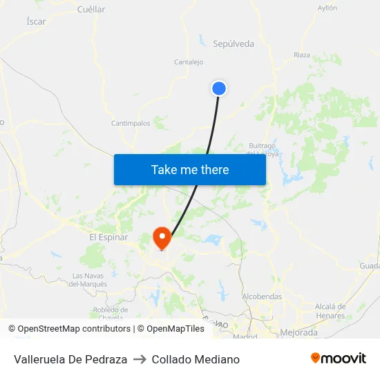 Valleruela De Pedraza to Collado Mediano map