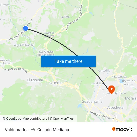 Valdeprados to Collado Mediano map