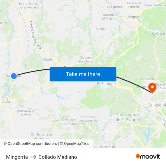 Mingorría to Collado Mediano map
