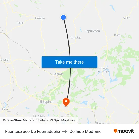 Fuentesaúco De Fuentidueña to Collado Mediano map