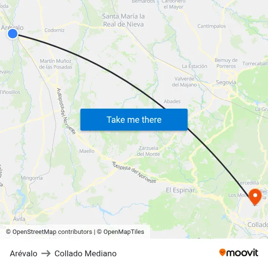 Arévalo to Collado Mediano map