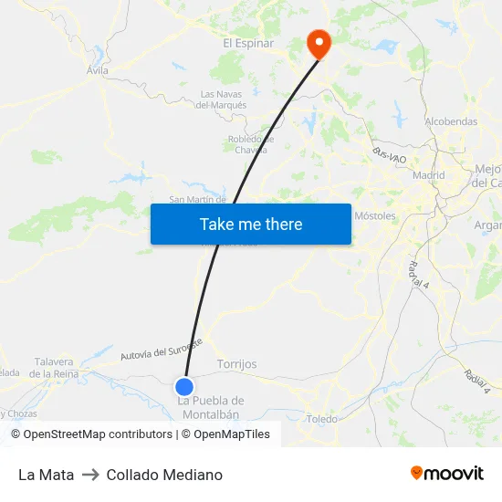 La Mata to Collado Mediano map