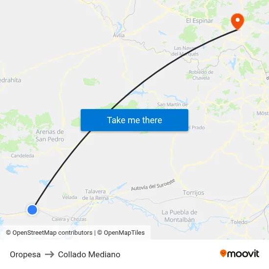 Oropesa to Collado Mediano map