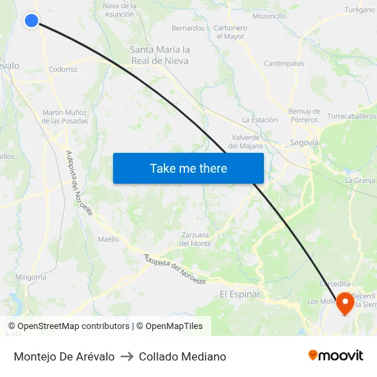 Montejo De Arévalo to Collado Mediano map