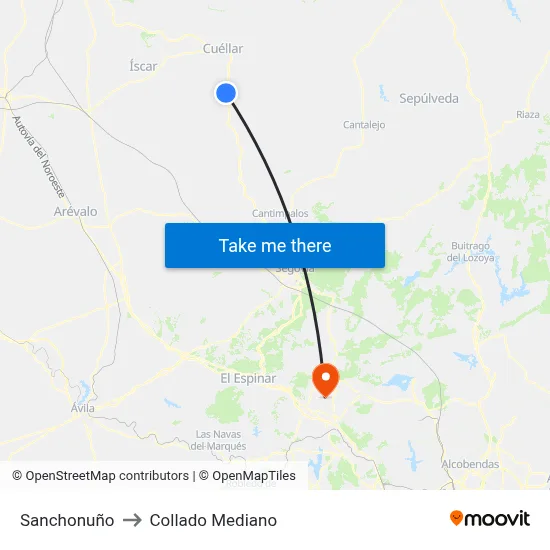 Sanchonuño to Collado Mediano map