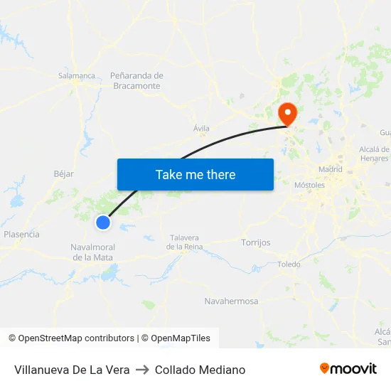 Villanueva De La Vera to Collado Mediano map