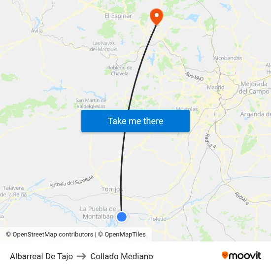 Albarreal De Tajo to Collado Mediano map