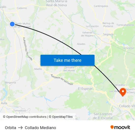 Orbita to Collado Mediano map