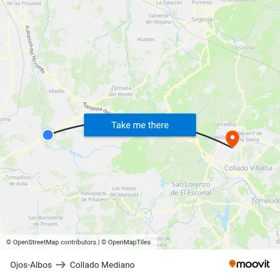 Ojos-Albos to Collado Mediano map