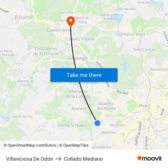 Villaviciosa De Odón to Collado Mediano map