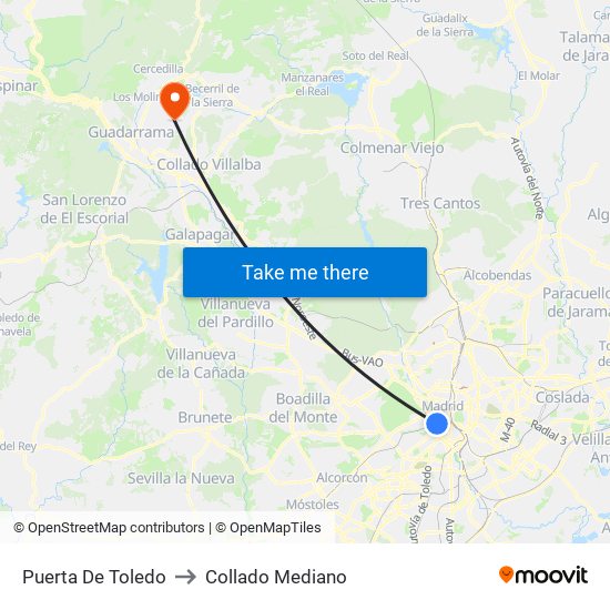 Puerta De Toledo to Collado Mediano map