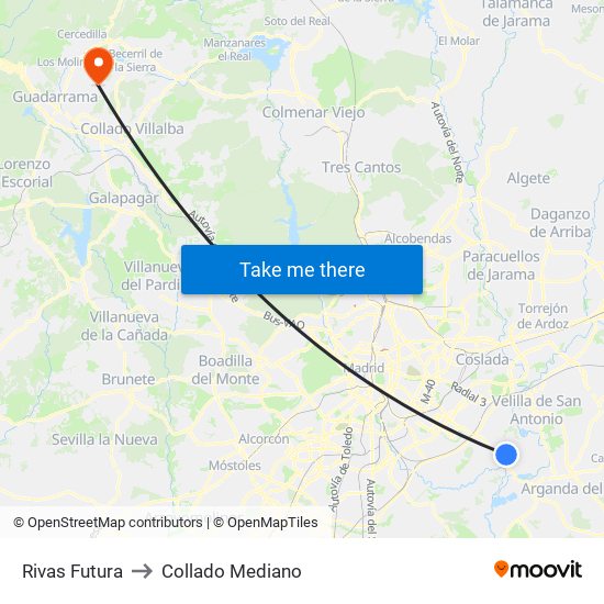 Rivas Futura to Collado Mediano map