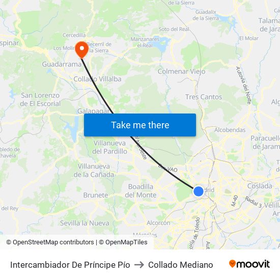 Intercambiador De Príncipe Pío to Collado Mediano map