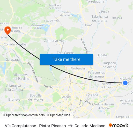 Vía Complutense - Pintor Picasso to Collado Mediano map