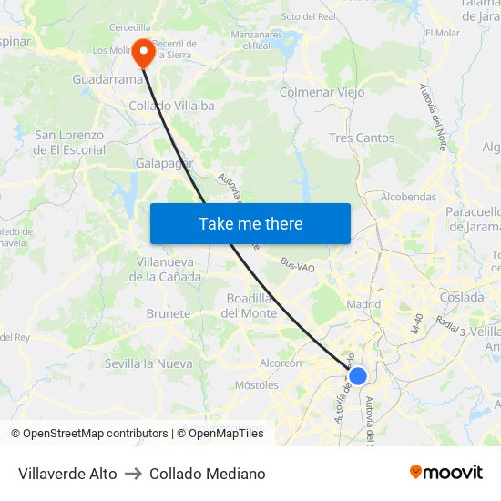 Villaverde Alto to Collado Mediano map