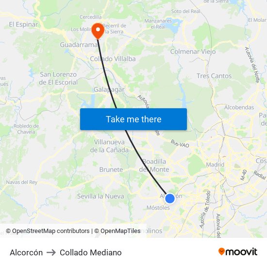 Alcorcón to Collado Mediano map