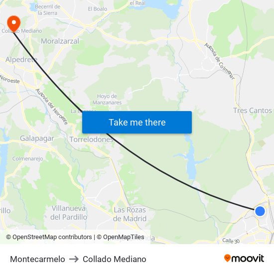 Montecarmelo to Collado Mediano map