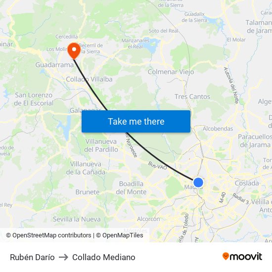 Rubén Darío to Collado Mediano map