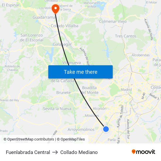 Fuenlabrada Central to Collado Mediano map