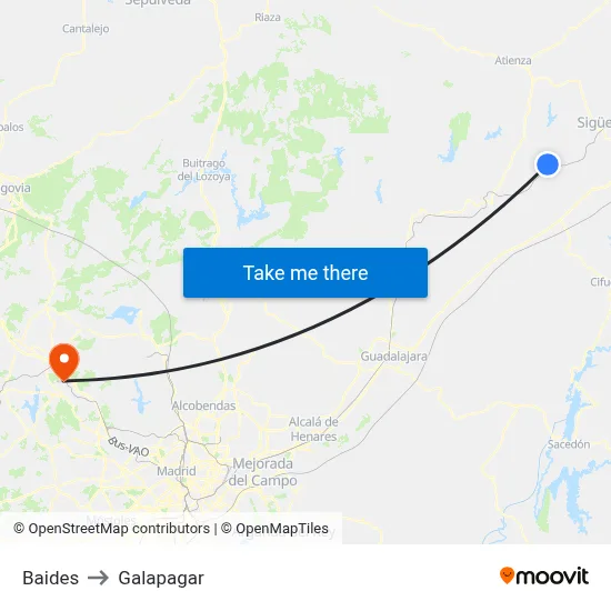 Baides to Galapagar map