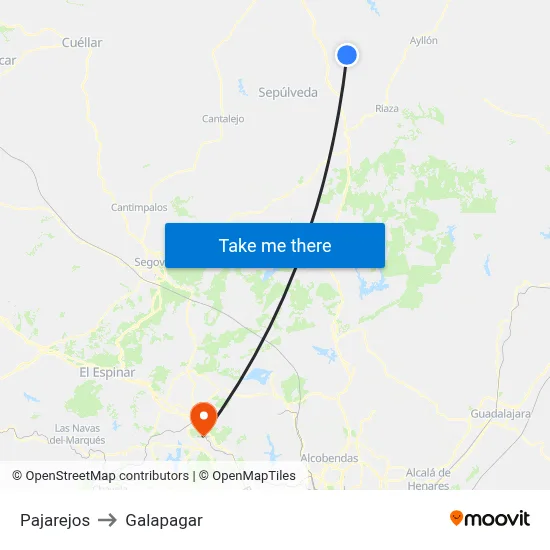 Pajarejos to Galapagar map