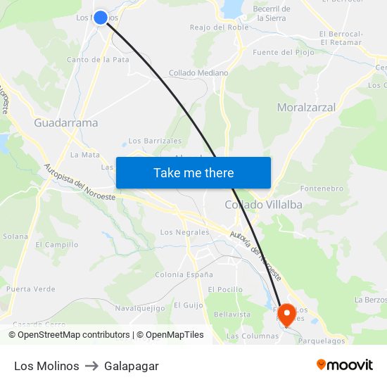 Los Molinos to Galapagar map