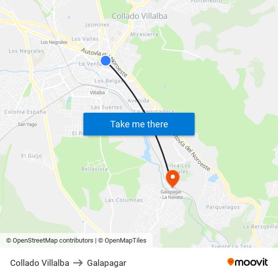 Collado Villalba to Galapagar map
