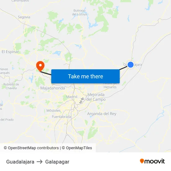 Guadalajara to Galapagar map
