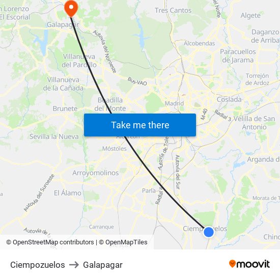 Ciempozuelos to Galapagar map