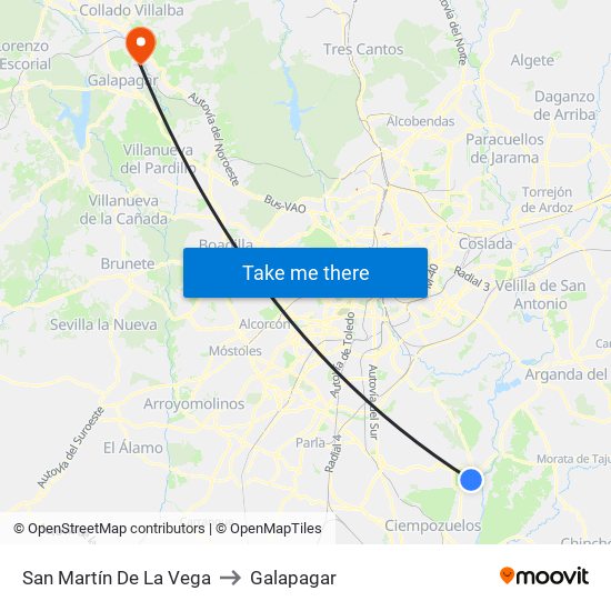 San Martín De La Vega to Galapagar map