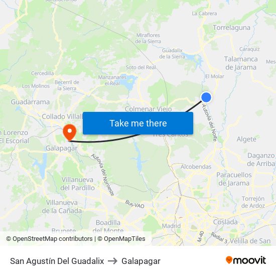 San Agustín Del Guadalix to Galapagar map