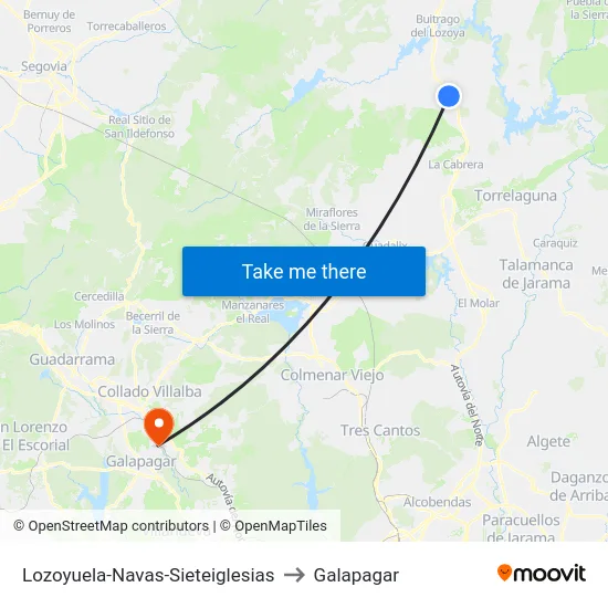 Lozoyuela-Navas-Sieteiglesias to Galapagar map