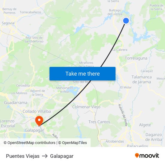 Puentes Viejas to Galapagar map