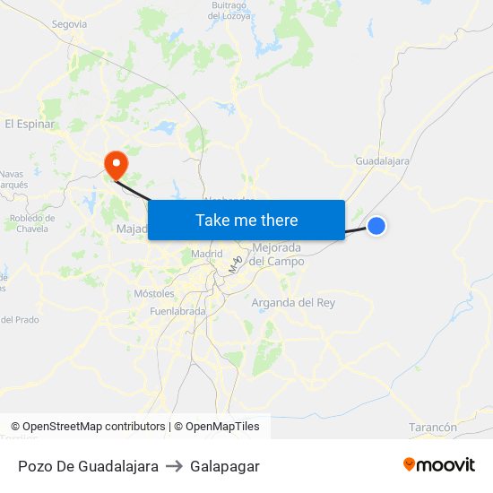 Pozo De Guadalajara to Galapagar map